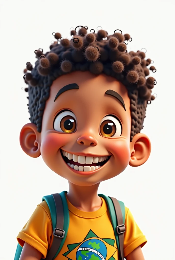 Brazilian child student, white background, Grinning
