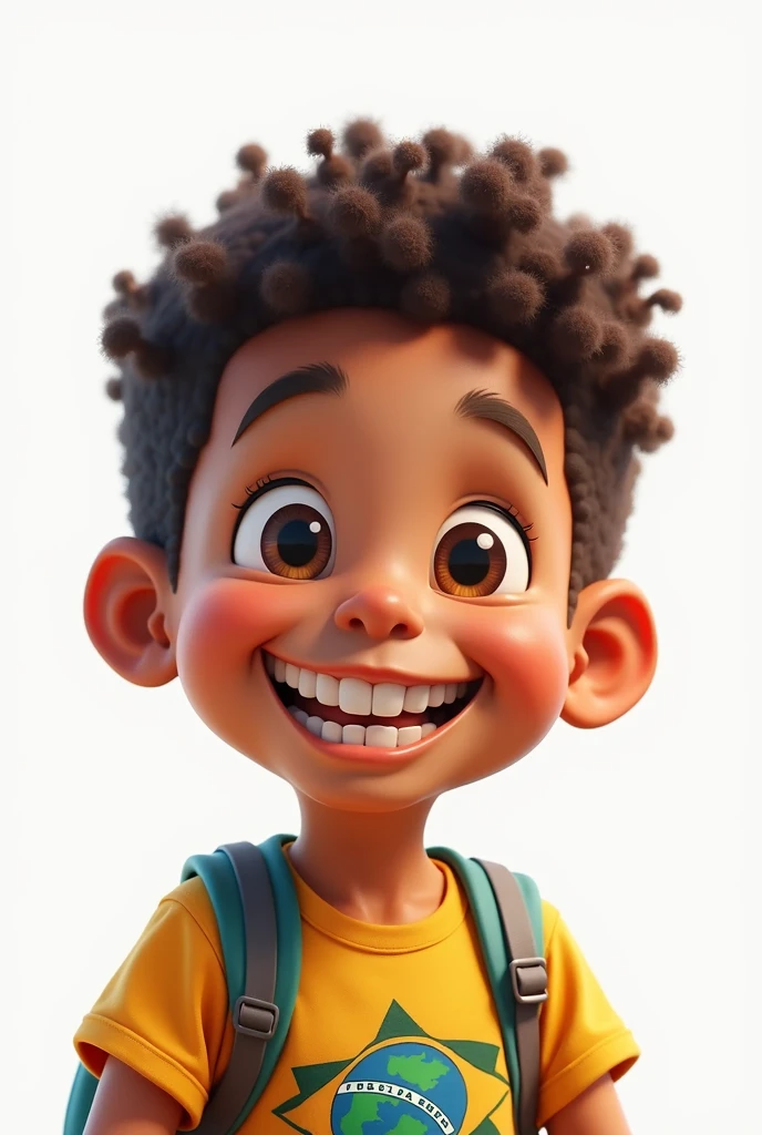 Brazilian child student, white background, Grinning