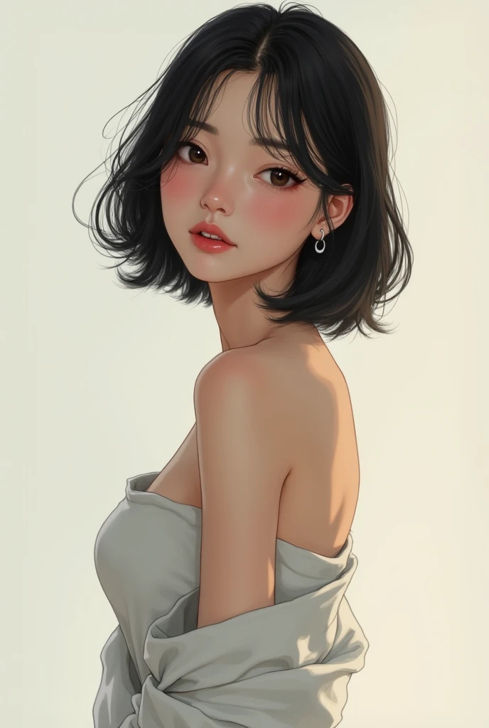 A beautiful Japanese woman in her late 20s with dark hair who looks just like the photo Bob hairstyle Double whole body Boobs F cup Slim waist The butt is small smile Crying Mole
