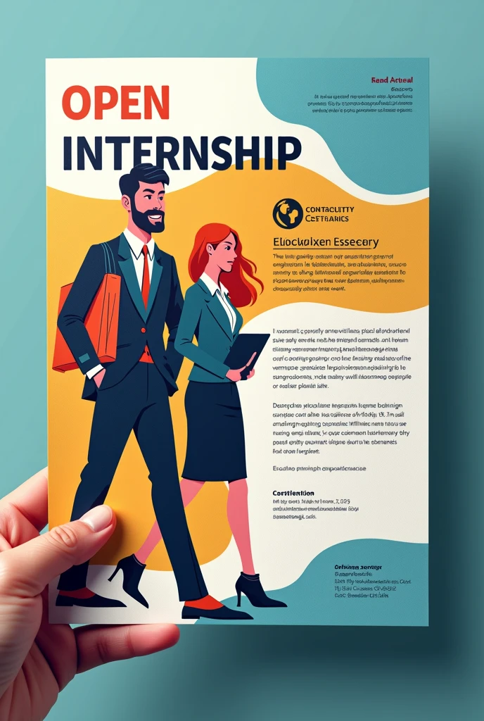 A creative (artistry/pamphlet/folder) of dissemination of:
- Executive Secretary Intern Wanted.
Needs to have space for the company logo, and have young people dressed as secretaries.