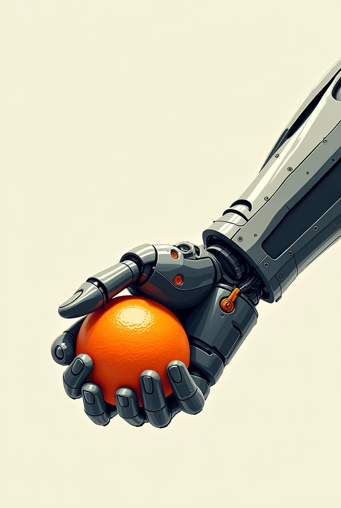 Visual Concept, bionic arm, robotic parts and skin tissue, Focus on the arm, hand with the movement of grabbing an orange, design vectorial, Book cover illustration
