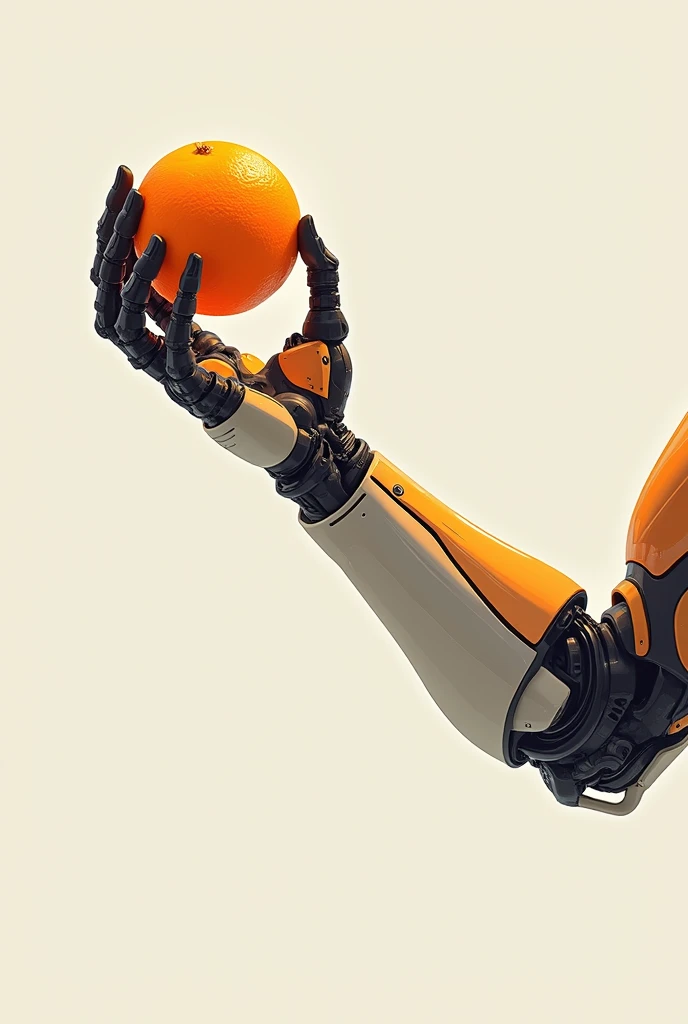 Visual Concept, bionic arm, robotic parts and skin tissue, Focus on the arm, hand with the movement of grabbing an orange, design vectorial, Book cover illustration
