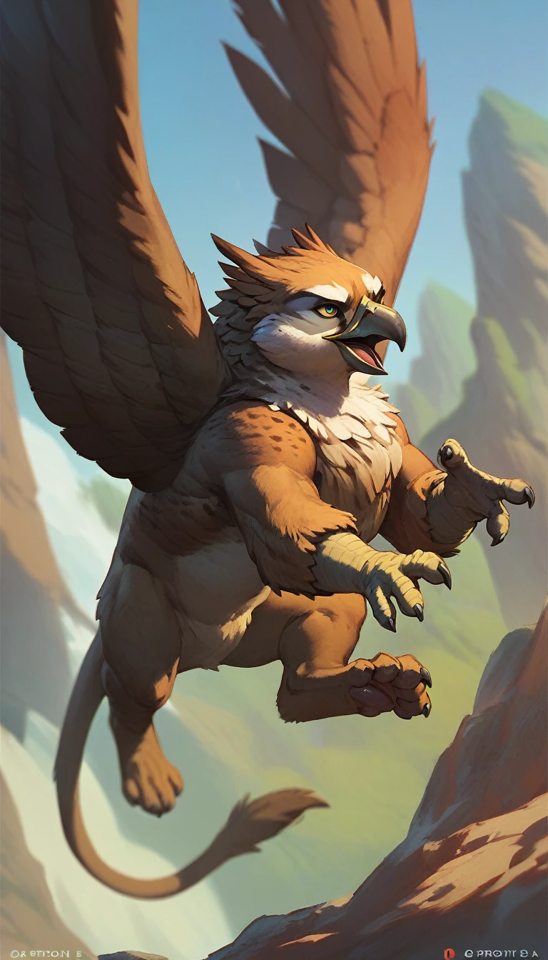 Owl eagle hybrid,comic book style, illustration, solo, abs, lusty expression, masculine body, nipples, masterpiece, best art, full body, digitigrade, by taran fiddler, loincloth, tribal outfit, sharp talons, large wings, detailed hands, tall, detailed eyes, large tail, feathered torso, all fours, low angle view, pov