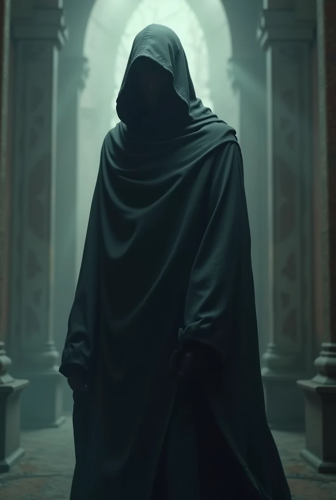 a man with a mysterious hood that gives the feeling of something holy 