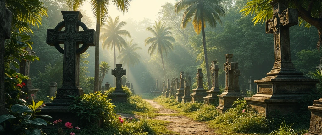 ancient, almost abandoned Hispanic tropical graveyard