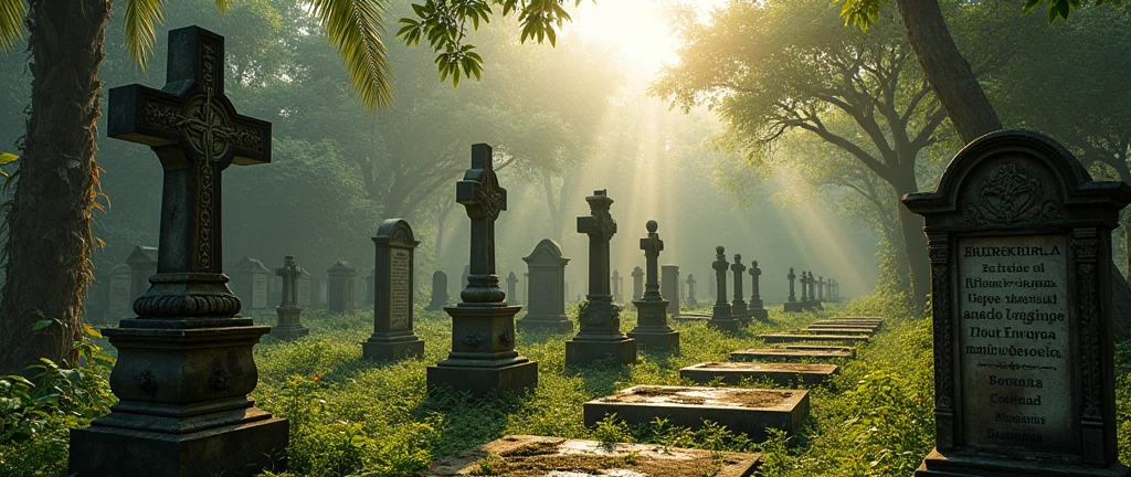 ancient, almost abandoned Hispanic tropical graveyard