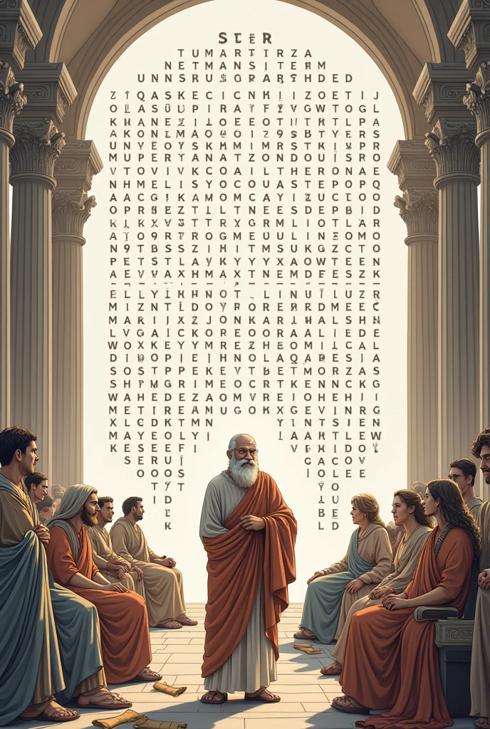 Create a word search with words related to Socrates (Socratic method)
In Portuguese