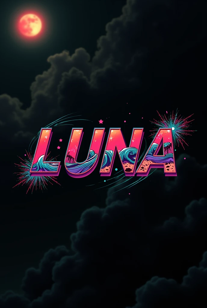 High resolution, logo spelling swiftly “Luna” cool, Jdm theme, anime theme, Cyberpunk vibe name spelling, brand logo, logo for tshirt, brand logo “LUNA”, neon vibes, acid trip vibes, acid trip, shooting stars, acid trip inside “LUNA”, acid trip, hallucinations inside “LUNA”, Waves of hallucinations, purple, techno hallucinations inside “LUNA”, Acid trip hallucinations inside “LUNA” , Waves of hallucinations inside “LUNA, splash, black roses with green leaves, blood moon, horror, iceberg, 