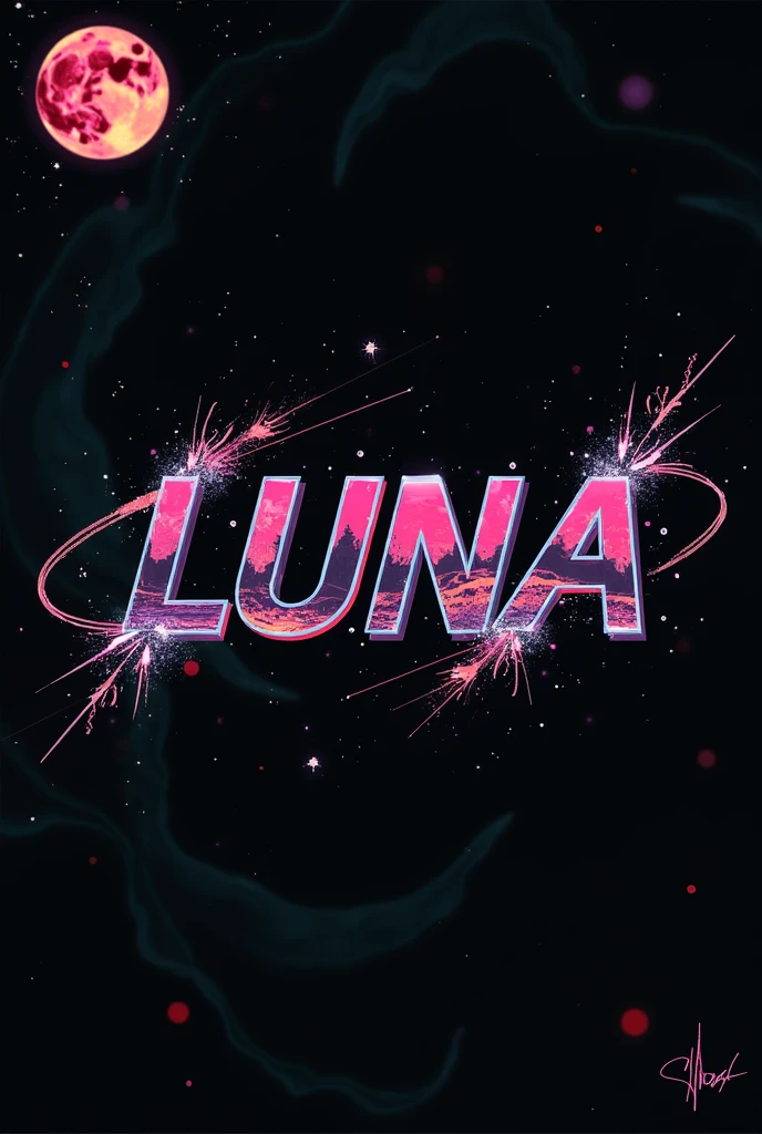 High resolution, logo spelling swiftly “Luna” cool, Jdm theme, anime theme, Cyberpunk vibe name spelling, brand logo, logo for tshirt, brand logo “LUNA”, neon vibes, acid trip vibes, acid trip, shooting stars, acid trip inside “LUNA”, acid trip, hallucinations inside “LUNA”, Waves of hallucinations, purple, techno hallucinations inside “LUNA”, Acid trip hallucinations inside “LUNA” , Waves of hallucinations inside “LUNA, splash, black roses with green leaves, blood moon, horror, iceberg,