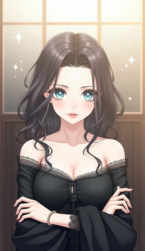 Very beautiful and attractive girl with black hair and blue eyes