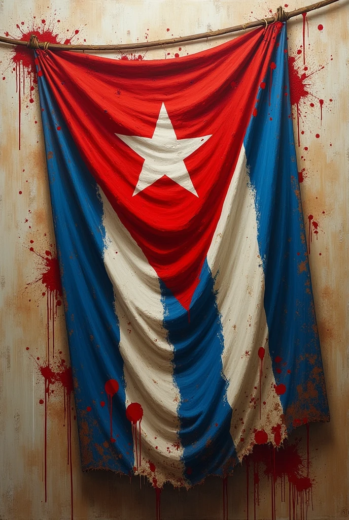 Cuban flag stained with blood and the Cuban revolution