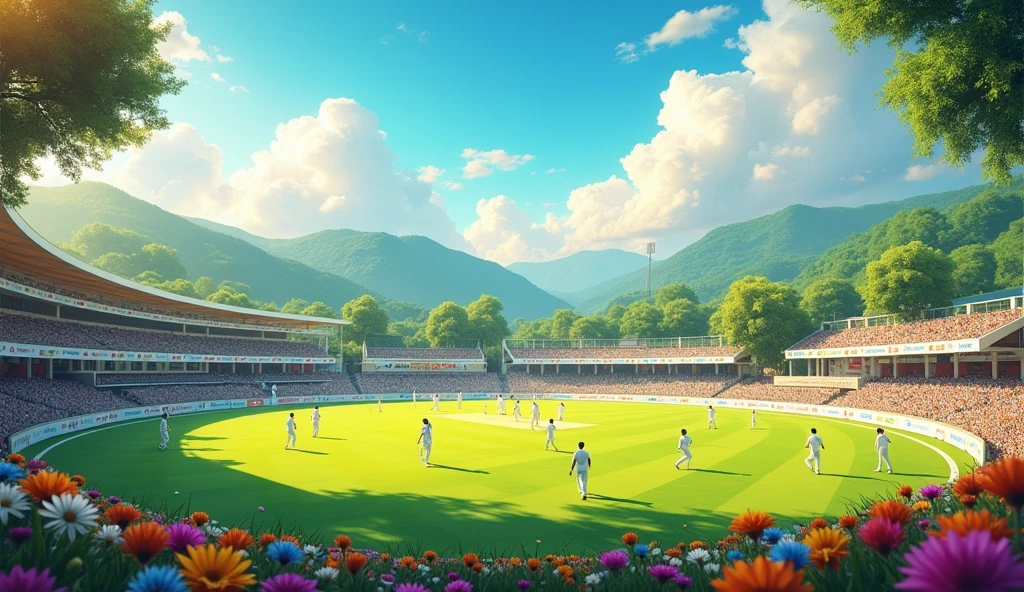 A cricket ground with beautifull colours
