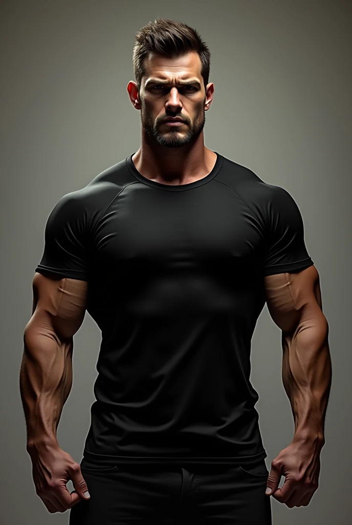a muscular man in a black t-shirt 