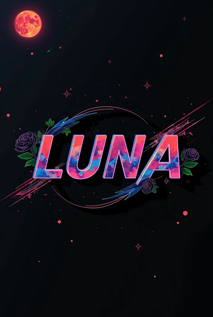 High resolution, logo spelling swiftly “Luna” cool, Jdm theme, anime theme, Cyberpunk vibe name spelling, brand logo, logo for tshirt, brand logo “LUNA”, neon vibes, acid trip vibes, acid trip, shooting stars, acid trip inside “LUNA”, acid trip, hallucinations inside “LUNA”, Waves of hallucinations, purple, techno hallucinations inside “LUNA”, Acid trip hallucinations inside “LUNA” , Waves of hallucinations inside “LUNA, splash, black roses with green leaves, blood moon, horror, 