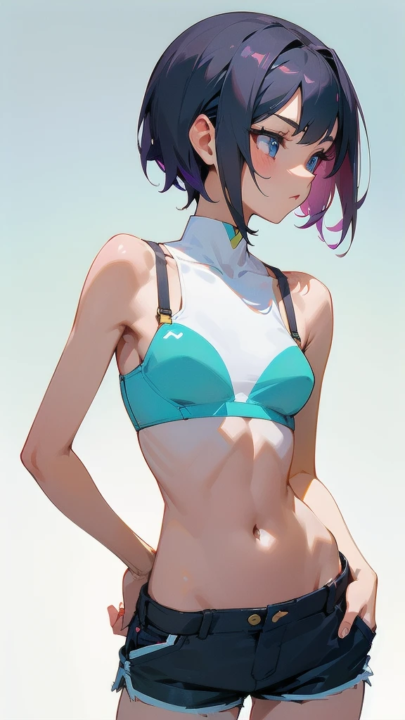 Saki, (nude), (presenting armpit), (detached sleeves), Knee High Sock, (simple background)