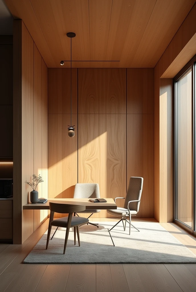 acoustic wood panel in room
