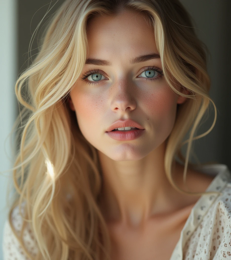 A very pretty woman, blonde and blue eyes