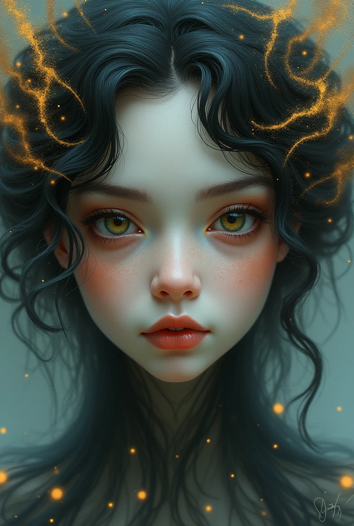 Create one with curly hair and golden tips, thin eyebrows and a mole in the middle of the forehead