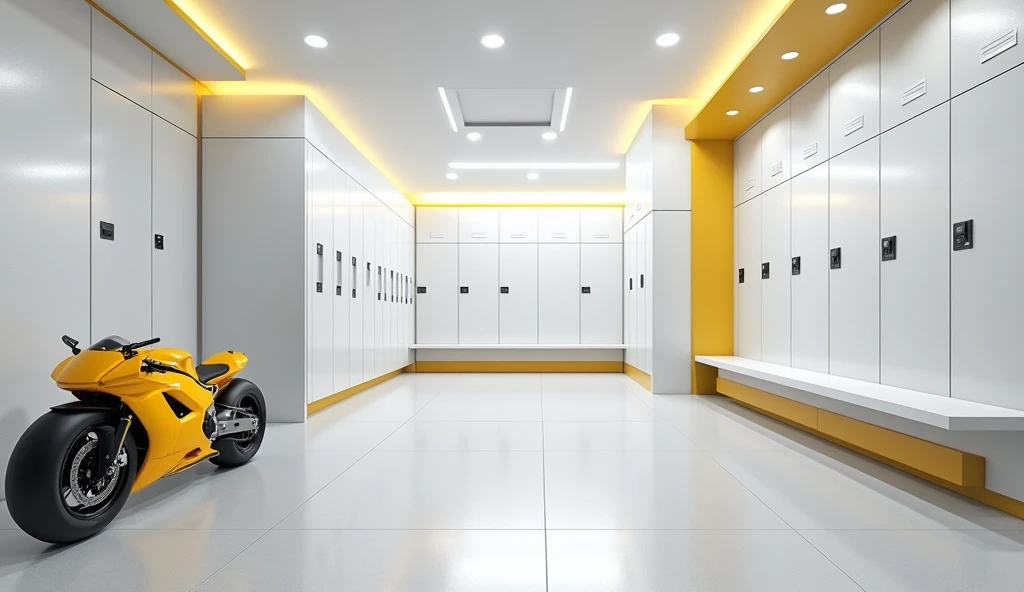 Changing room, sporty style, racer, No people , modern, The center point is on the left. Yellow