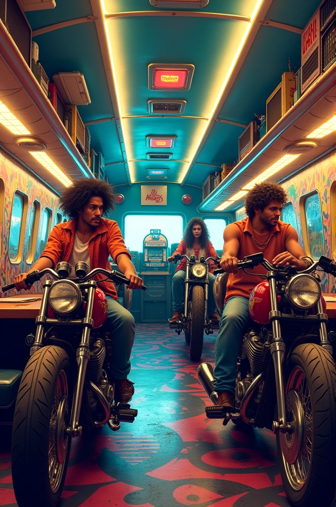 Rock and roll airplane cabin with motorcycles