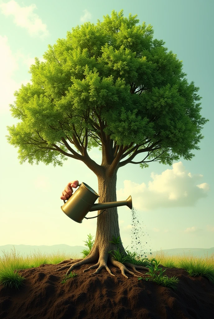 Make a tree 
At the bottom of tree place a hand holding a watering  
