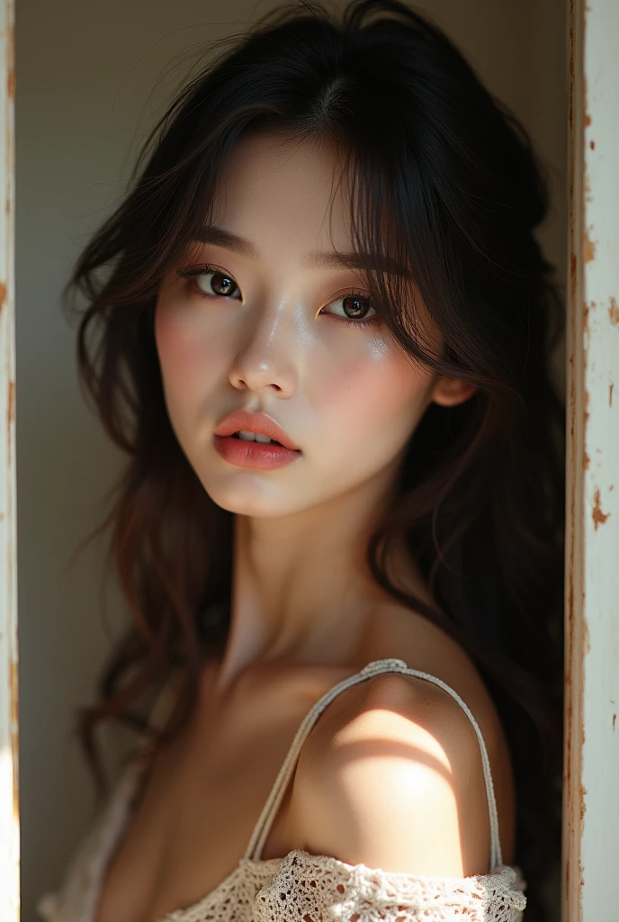 Highest quality,  Ultra-high resolution, (Realistic, Japaneseの女の子, Beauty, Beautiful face in every detail, (Small box),(High resolution detail of human skin texture), (Semi-long hair),
,milk,Brown Hair,whole body,Japanese,sexy,1,,Slender,Heavy makeup,knit,one piece,A seductive face
