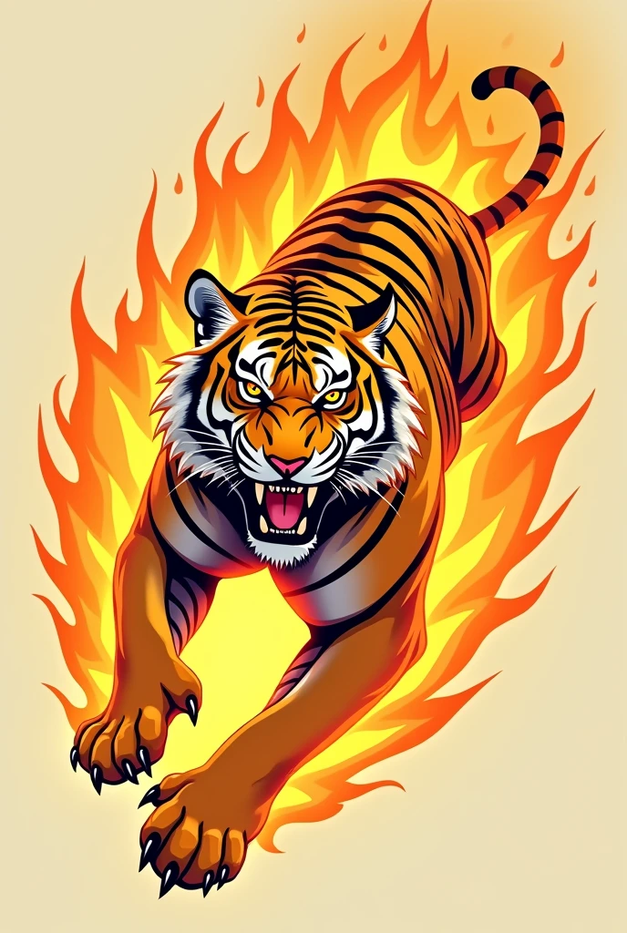 A Stylized vector art yellow tiger ink fire on it