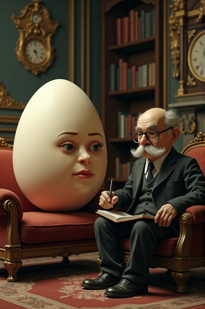 An egg lying on the couch in a therapy session with Froyd