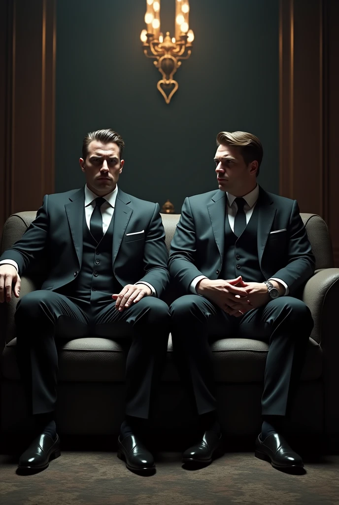 Men sitting on couch like a boss in devil attitude