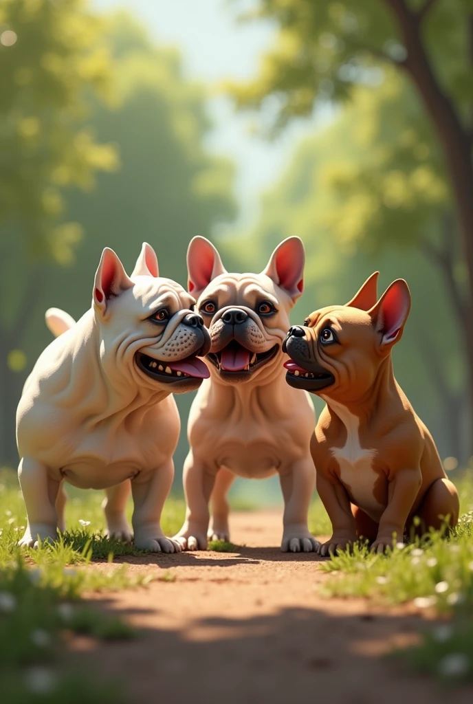 bulldog ingles con bulldog frances y un amaerican bully