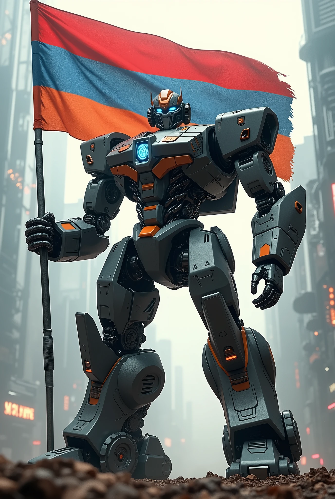 Robot transformer armenian flag its hand armenian flag