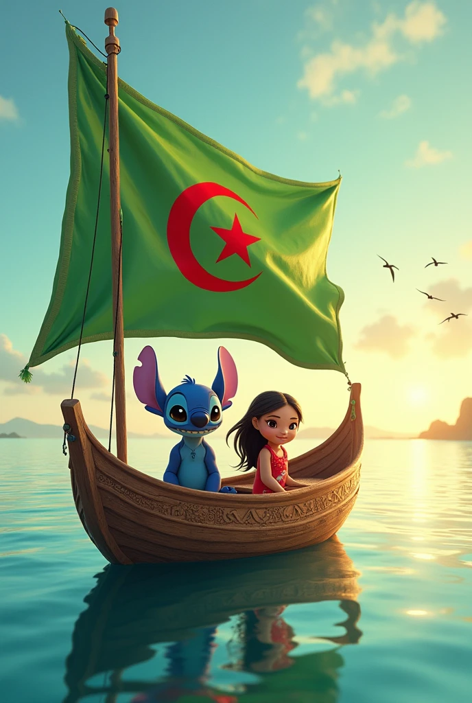 Imagine Stitch and Lilo in a boat with the Algeria flag sail