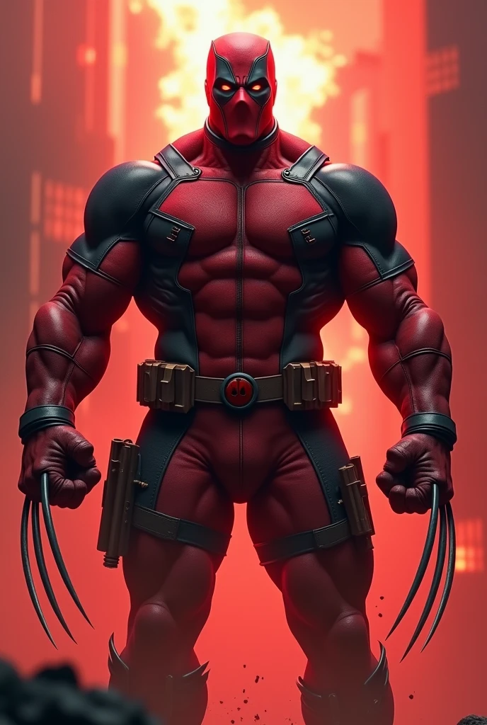 Hulk have a Deadpool dress without mask and big Wolverine claw and red eye's fire background