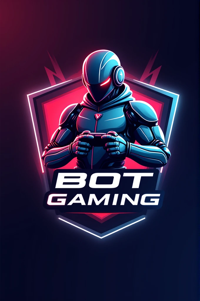 Design a modern and dynamic logo for 'BOT Gaming.' The logo should feature a sleek and futuristic robot or bot character, perhaps integrated with gaming elements like a joystick or controller. Use bold, vibrant colors that convey energy and excitement. The font for 'BOT Gaming' should be tech-inspired and easily readable, complementing the overall high-tech theme of the logo."