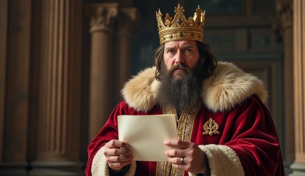 Kingdom with a proud king holding copy paper