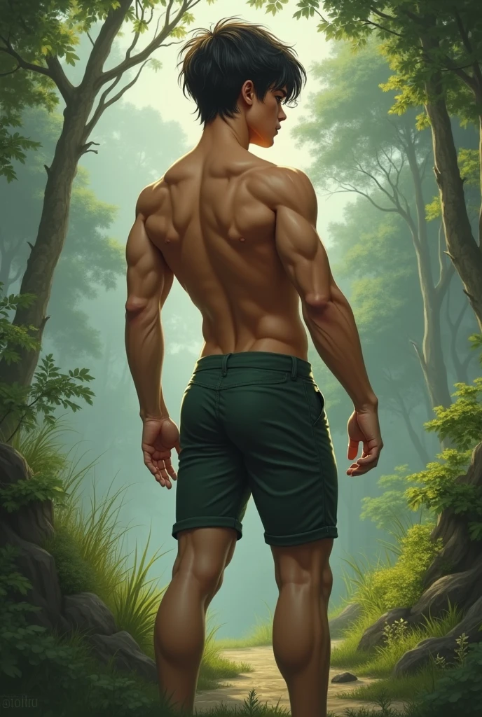 arafed male bodybuilde posing in a forest with no shirt, in beautiful woods, in woods, in the woods, god of the forest, skinny male fantasy scientist, elven male, in the forest, standing in the forrest, in a forest, in full growth, in the middle of the woods, tall and muscular, skinny male fantasy alchemist