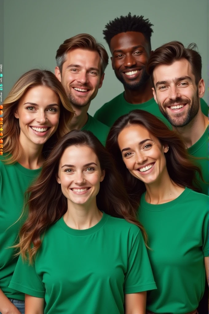 Two women and three men in green shirts 