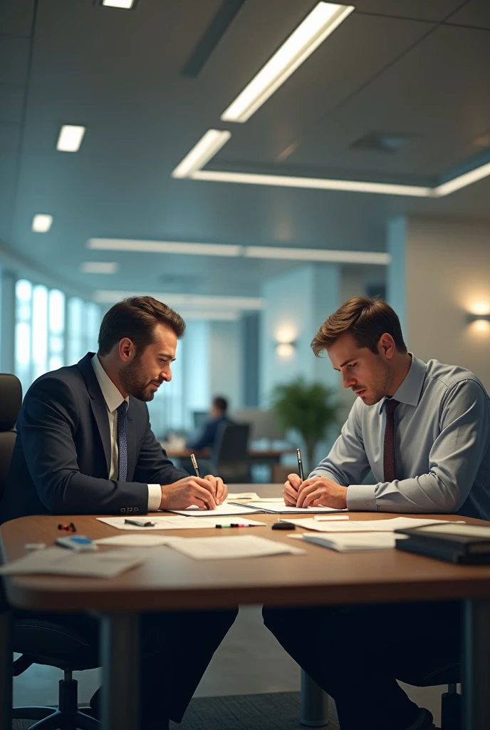two man work hard in office