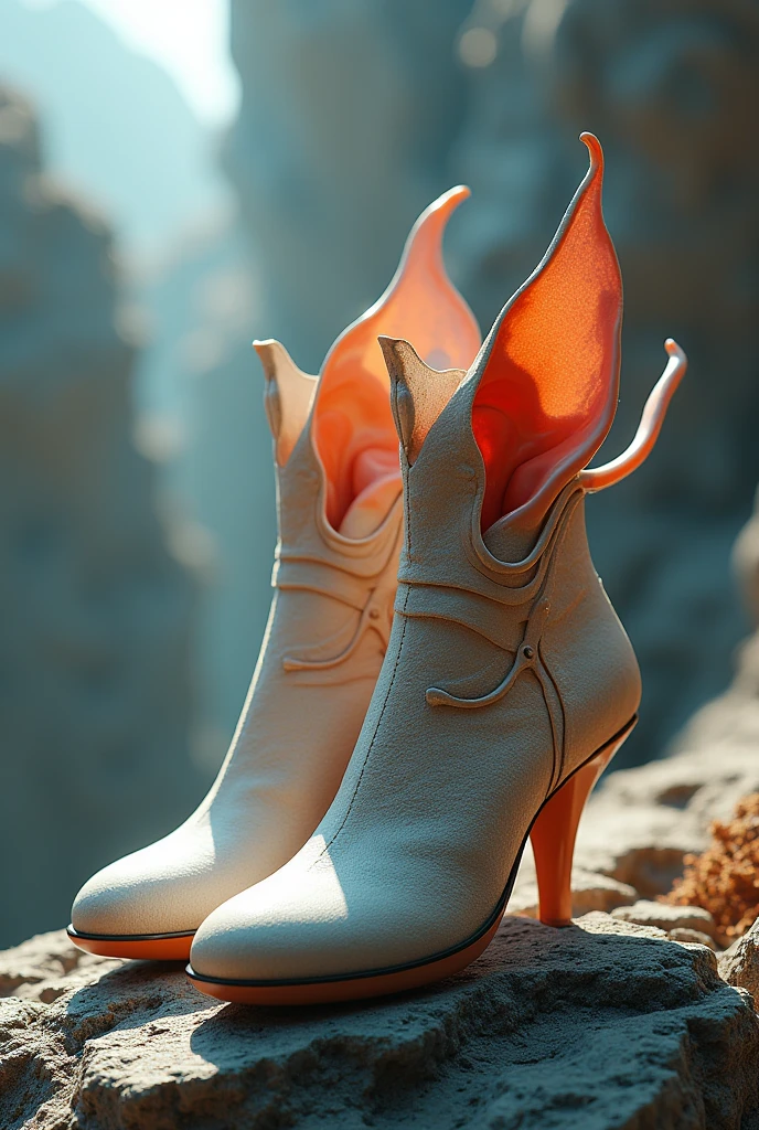 Image of some amazing shoes inspired by human ears on the sides with an amazing background 