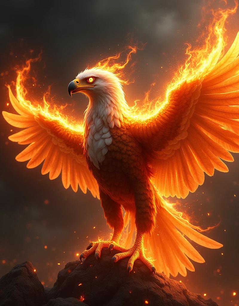 Eagle on fire, ferocious, fire, dark