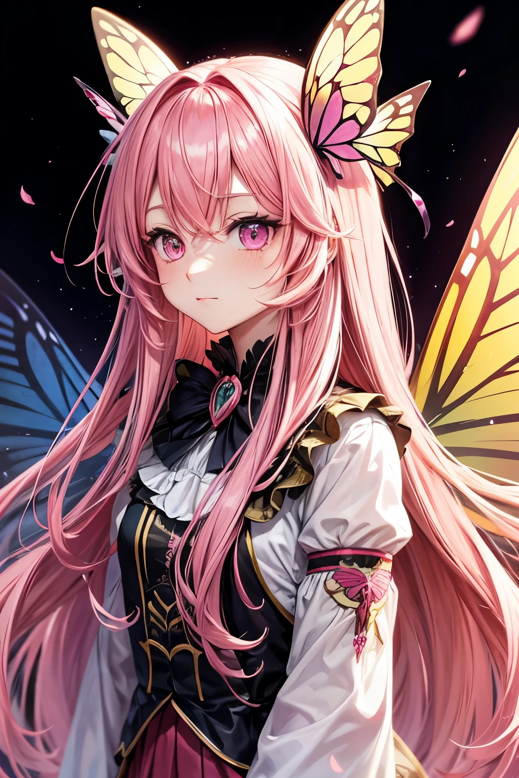 Long pink hair,Pink eyes,Girl,Butterfly wings