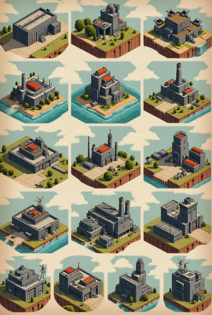 Create art in the form of game board cards: construction of checkpoints, checkpoints, farms, fortifications, library, military factories, infrastructure, port, electrical factories.