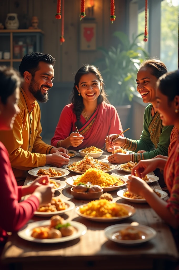 Nepali people enjoying food with smile 