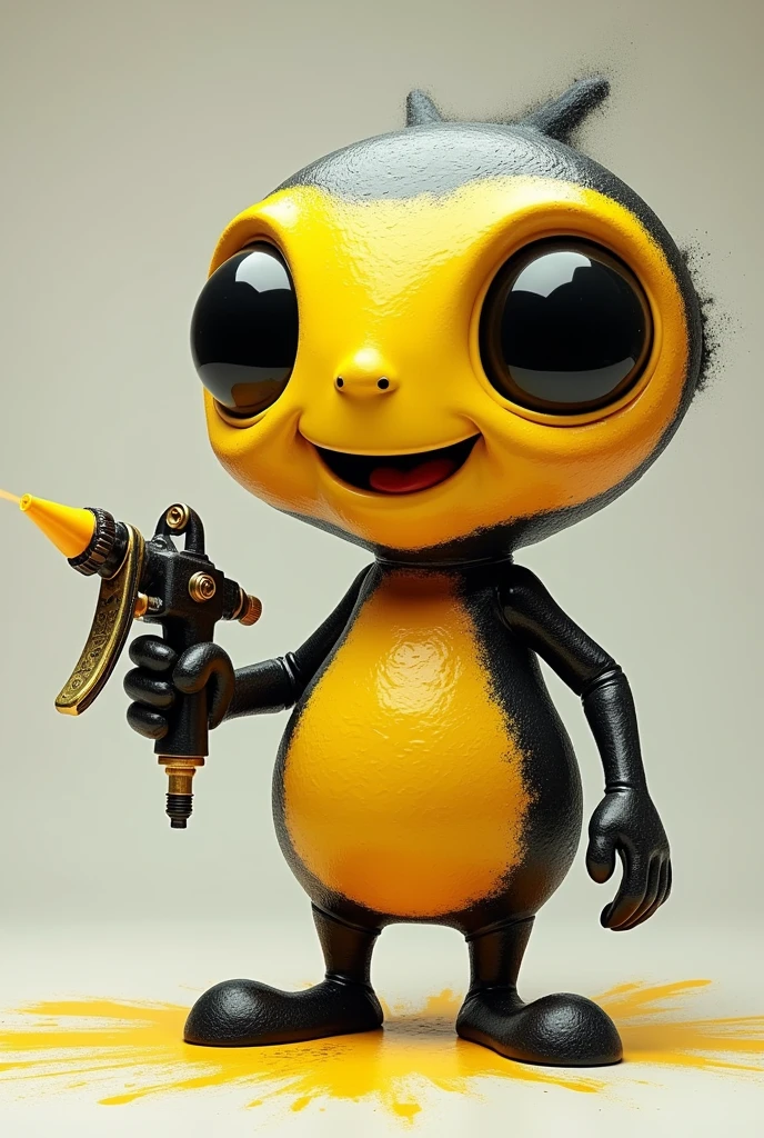 Create a happy ET with automotive spray gun, in black and yellow colors E-THULER