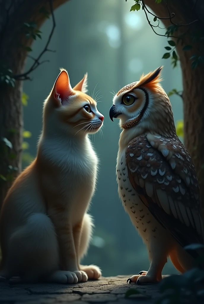 Cat and owl