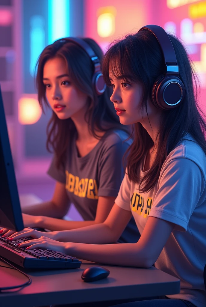 2GIRLS PLAYING FREE FIRE GAME 1ST GIRL TSHIRT NAME PRINT -SUBHADRA 2ND GIRL TSHIRT NAME PRINT -BARSHA