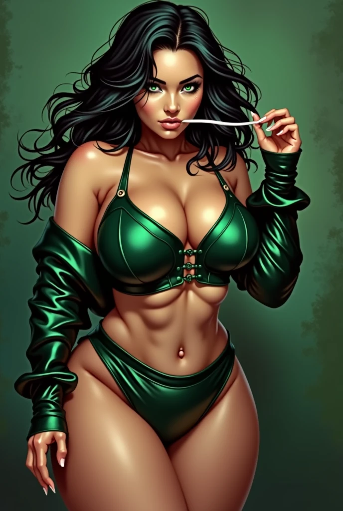 She-hulk in bondage, she's wearing nothing but tiny panties and no bra. her panties are soaked with sweat. (sweat soaked) her chest is bare showing off her massive sweaty breasts her skin is green because she is in hulk form.