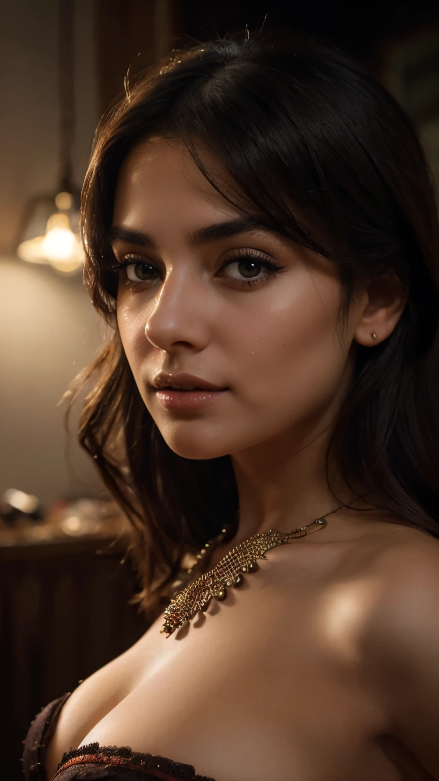 beautiful detailed eyes, beautiful detailed lips, extremely detailed eyes and face, long eyelashes, 1girl, detailed high-quality portrait, sexy afghan dress, big breasts, beautiful afghan woman, detailed high-quality digital painting, elegant, charming, dramatic lighting, cinematic color palette, dramatic chiaroscuro lighting, rich and vibrant colors, photorealistic, 8k, best quality, masterpiece