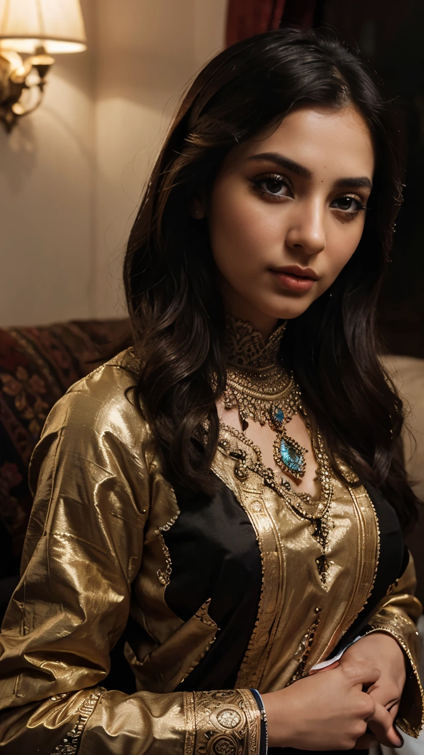 Full body, beautiful detailed eyes, beautiful detailed lips, extremely detailed eyes and face, long eyelashes, 1girl, detailed high-quality portrait, sexy afghan dress, beautiful afghan woman, detailed high-quality digital painting, elegant, charming, dramatic lighting, cinematic color palette, dramatic chiaroscuro lighting, rich and vibrant colors, photorealistic, 8k, best quality, masterpiece