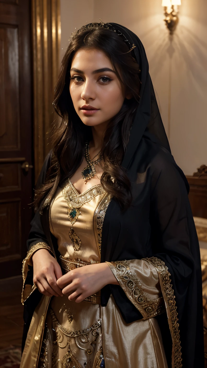 Full body, beautiful detailed eyes, beautiful detailed lips, extremely detailed eyes and face, long eyelashes, 1girl, detailed high-quality portrait, sexy afghan dress, beautiful afghan woman, detailed high-quality digital painting, elegant, charming, dramatic lighting, cinematic color palette, dramatic chiaroscuro lighting, rich and vibrant colors, photorealistic, 8k, best quality, masterpiece